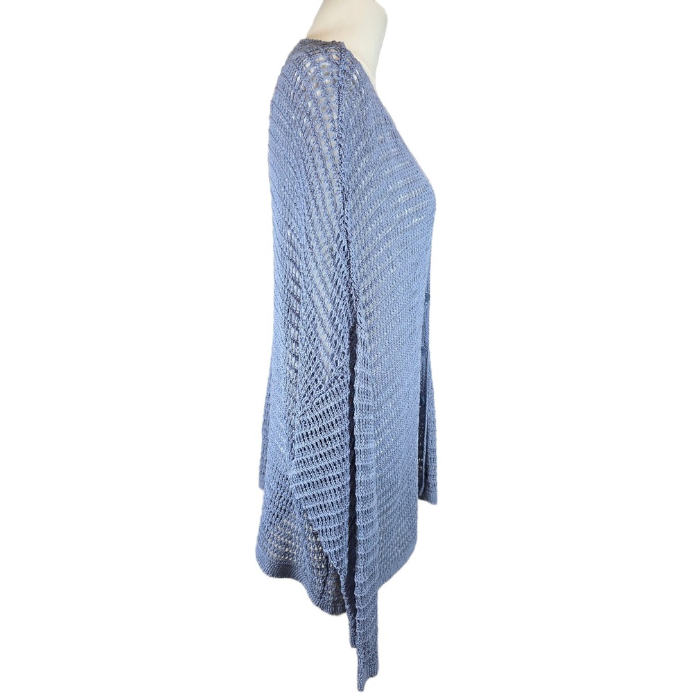 Max Studio London Size 3X Blue Lyocell Blend Open Crochet Button-Up Cardigan - Picture 4 of 10